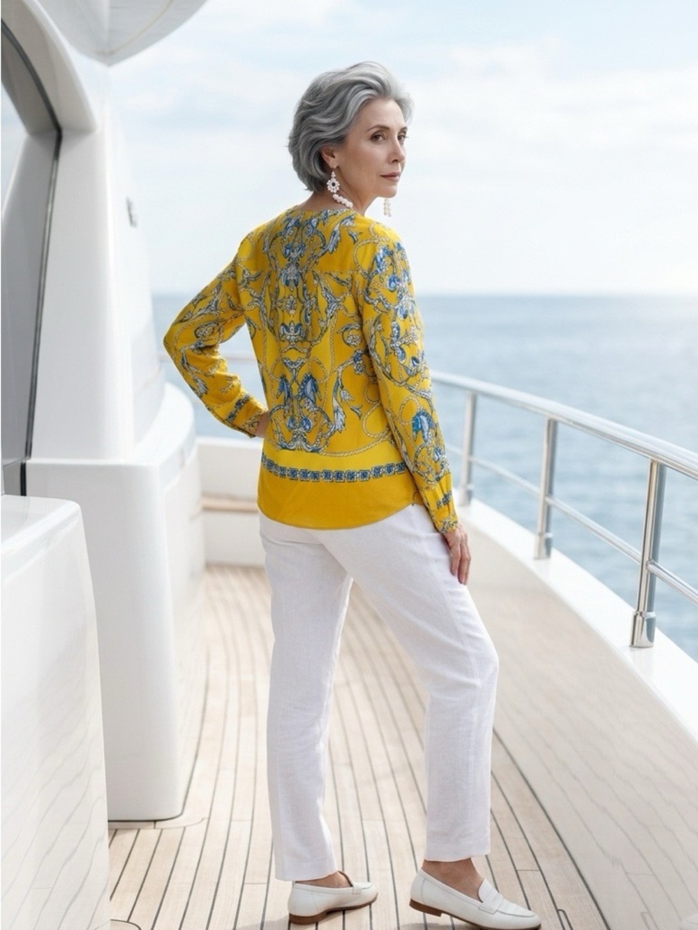 Anthropologie Yellow Print Long-Sleeve Blouse